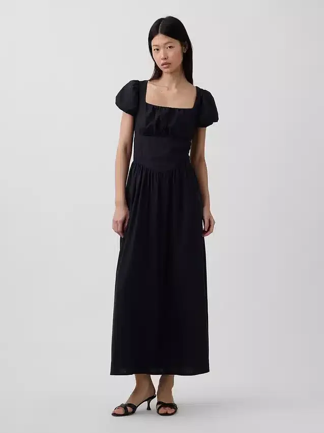 Maxijurk met verlaagde taille van linnenmix