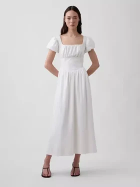 Maxijurk met verlaagde taille van linnenmix