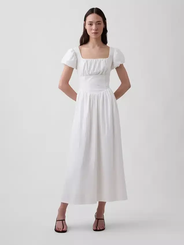 Maxijurk met verlaagde taille van linnenmix