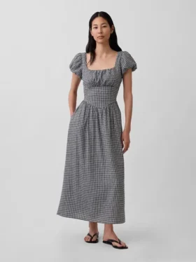 Maxijurk met verlaagde taille van linnenmix