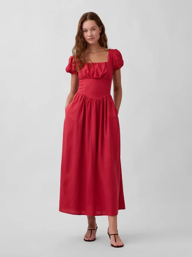Maxijurk met verlaagde taille van linnenmix