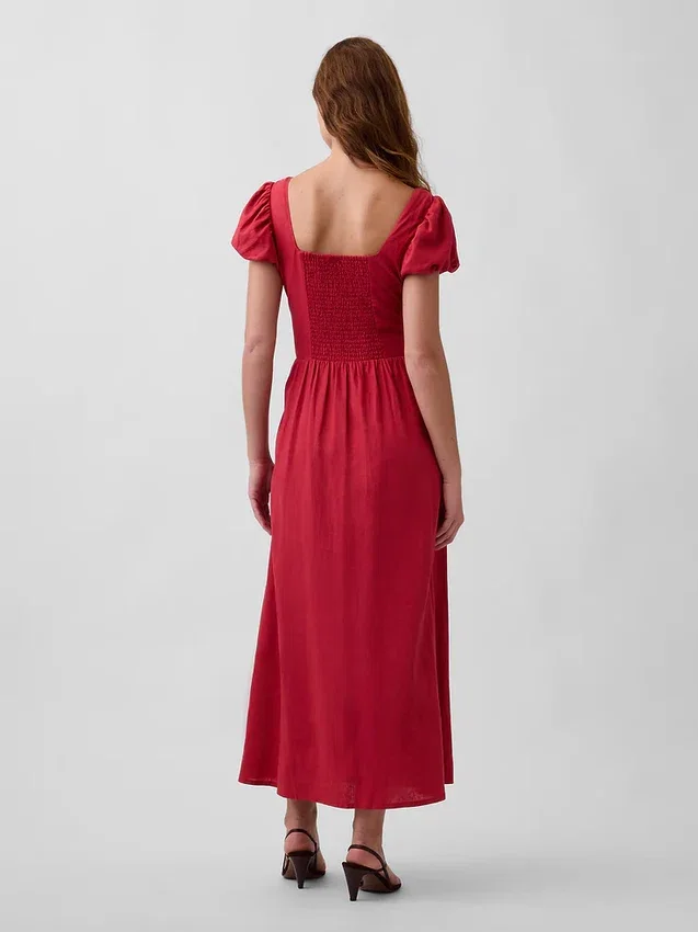Maxijurk met verlaagde taille van linnenmix