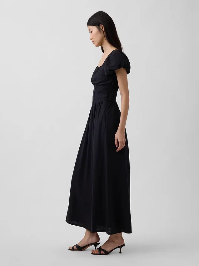 Maxijurk met verlaagde taille van linnenmix