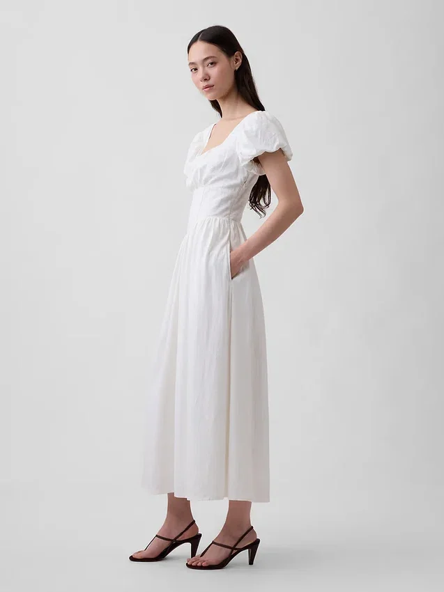 Maxijurk met verlaagde taille van linnenmix