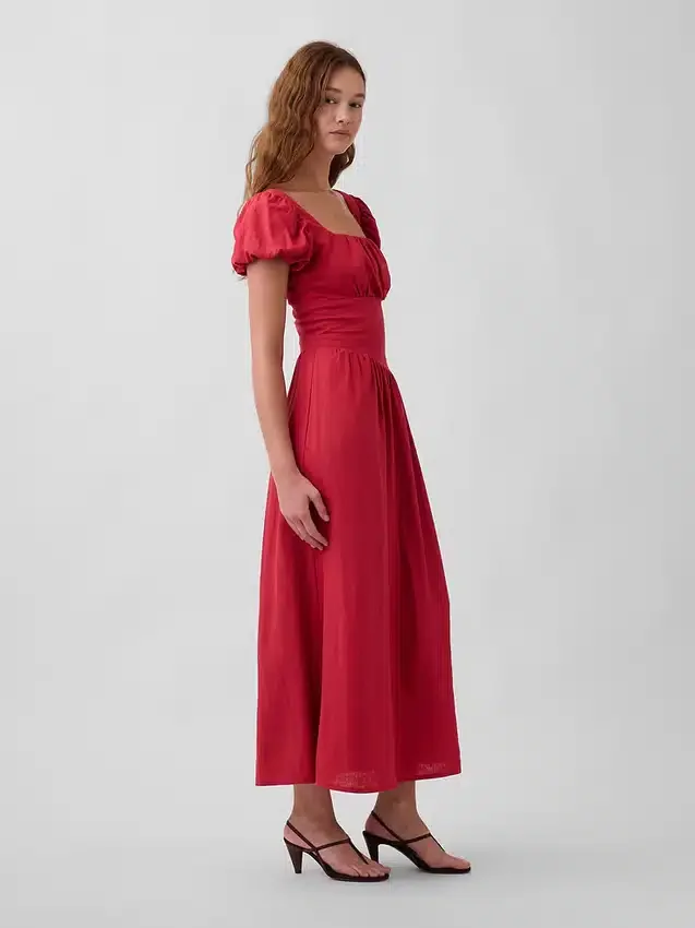 Maxijurk met verlaagde taille van linnenmix