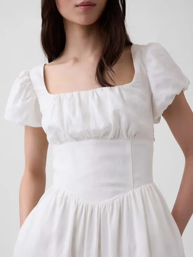 Maxijurk met verlaagde taille van linnenmix