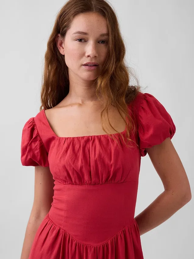 Maxijurk met verlaagde taille van linnenmix