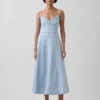 Maxijurk van denim met naad in corsetstijl