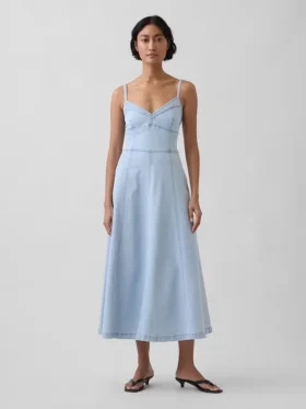 Maxijurk van denim met naad in corsetstijl