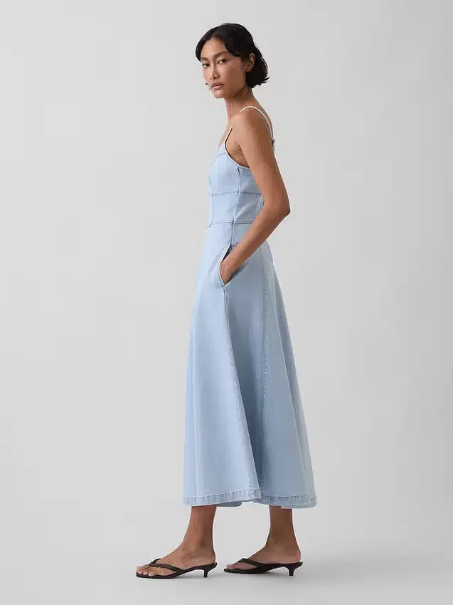 Maxijurk van denim met naad in corsetstijl