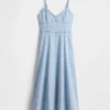 Maxijurk van denim met naad in corsetstijl