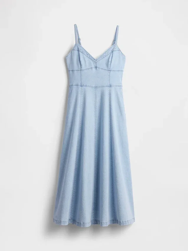 Maxijurk van denim met naad in corsetstijl