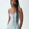 Maxijurk van denim met naad in corsetstijl