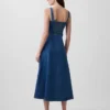 Maxijurk van denim met ronde hals