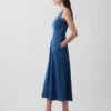 Maxijurk van denim met ronde hals