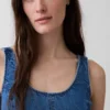 Maxijurk van denim met ronde hals