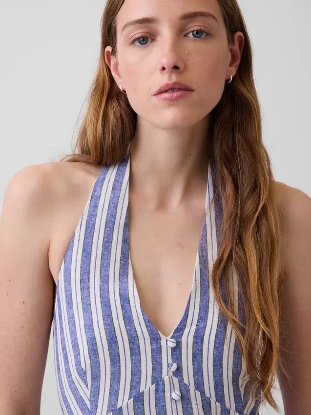 Maxijurk van linnenmix met halternek