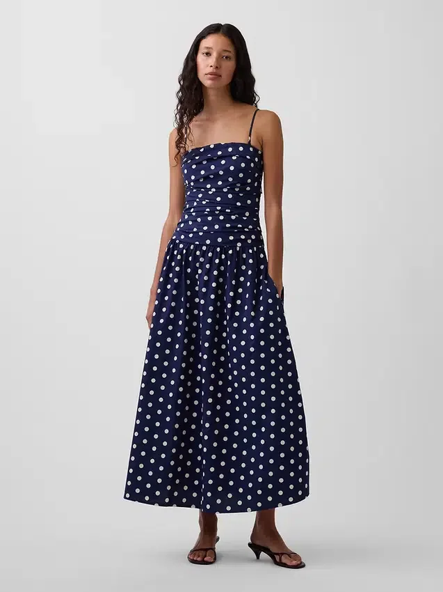 Maxijurk van popeline met lage taille