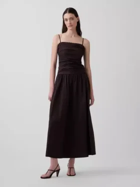 Maxijurk van popeline met lage taille