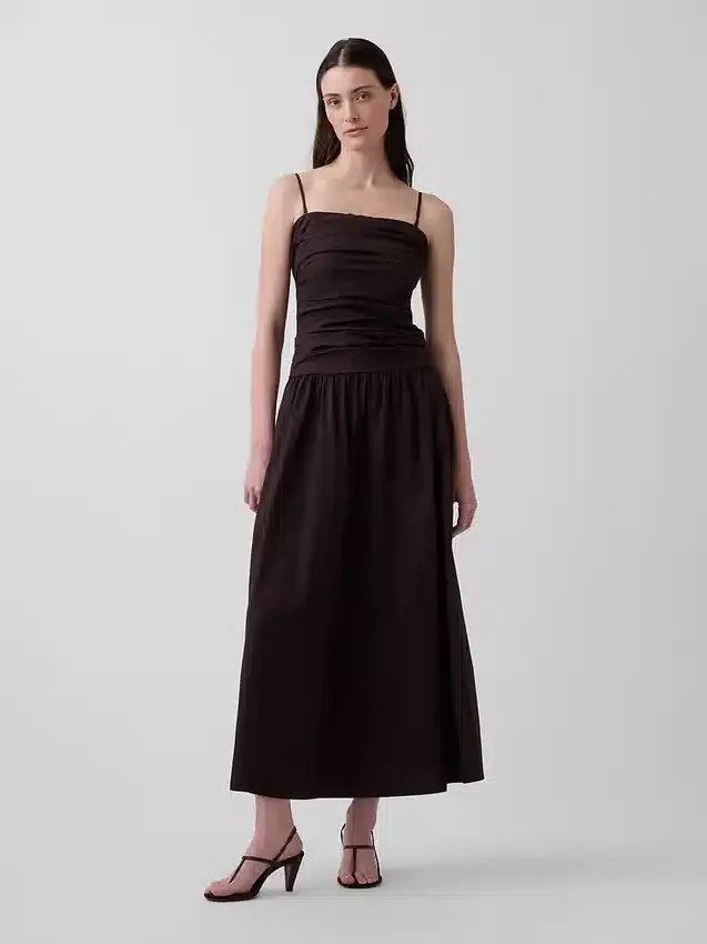 Maxijurk van popeline met lage taille