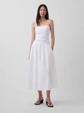 Maxijurk van popeline met lage taille