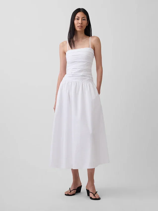 Maxijurk van popeline met lage taille