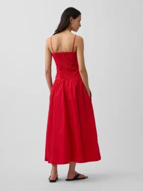 Maxijurk van popeline met lage taille