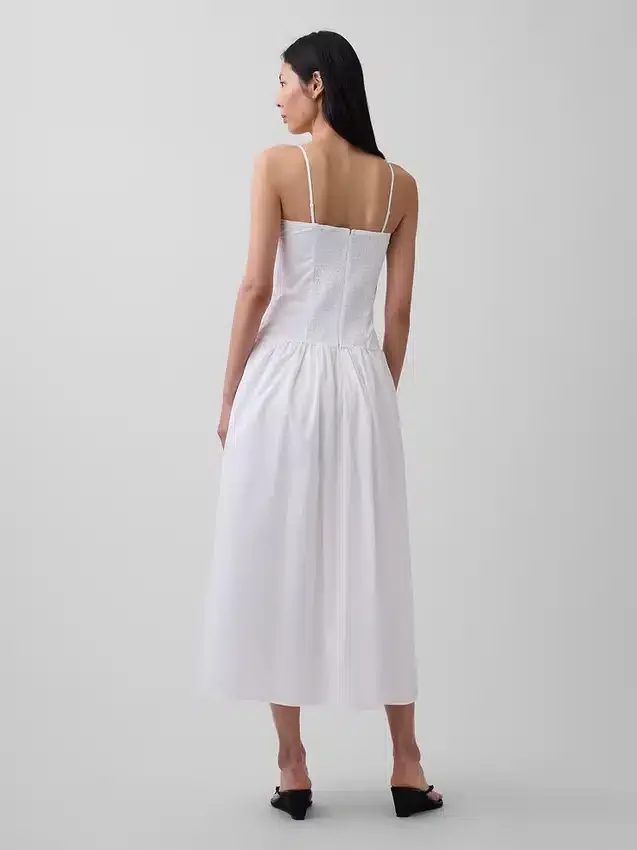 Maxijurk van popeline met lage taille