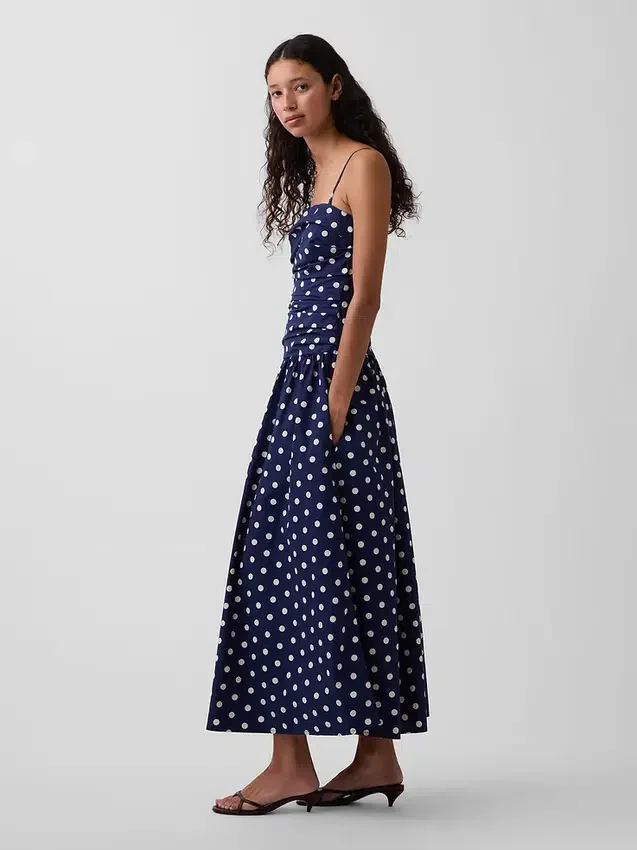 Maxijurk van popeline met lage taille