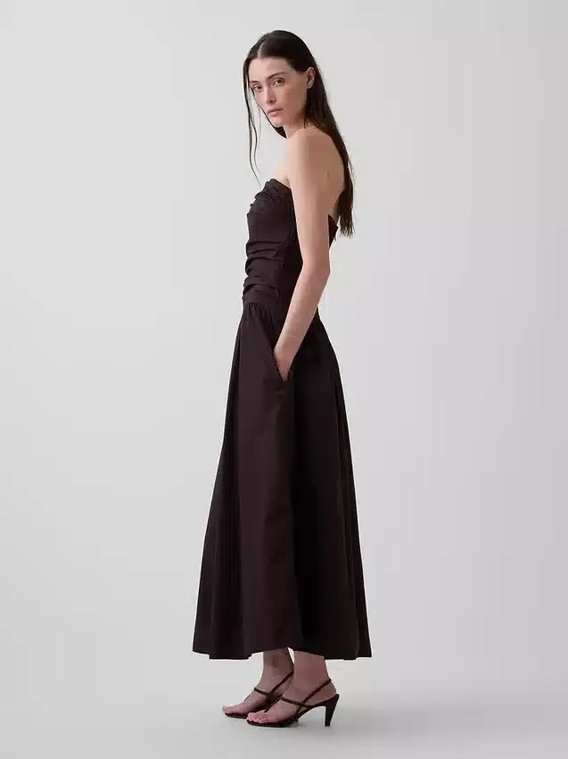 Maxijurk van popeline met lage taille