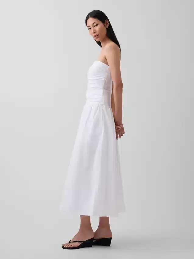 Maxijurk van popeline met lage taille