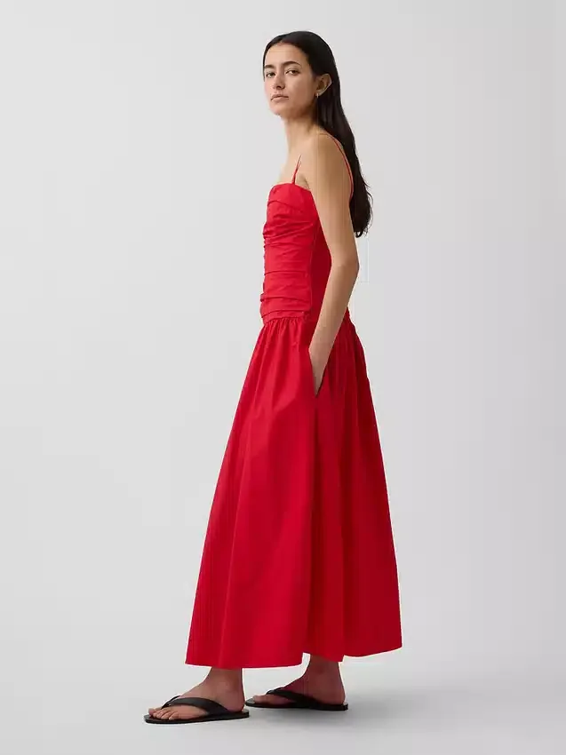 Maxijurk van popeline met lage taille