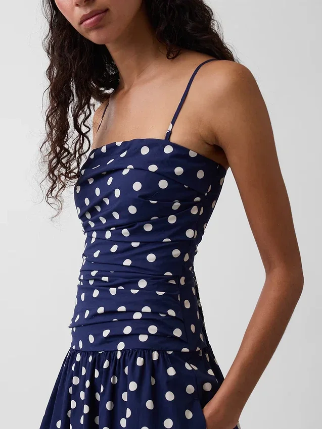Maxijurk van popeline met lage taille