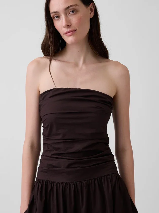 Maxijurk van popeline met lage taille
