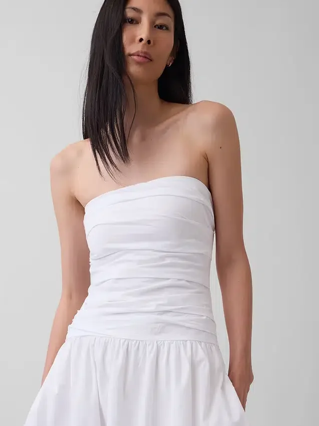 Maxijurk van popeline met lage taille
