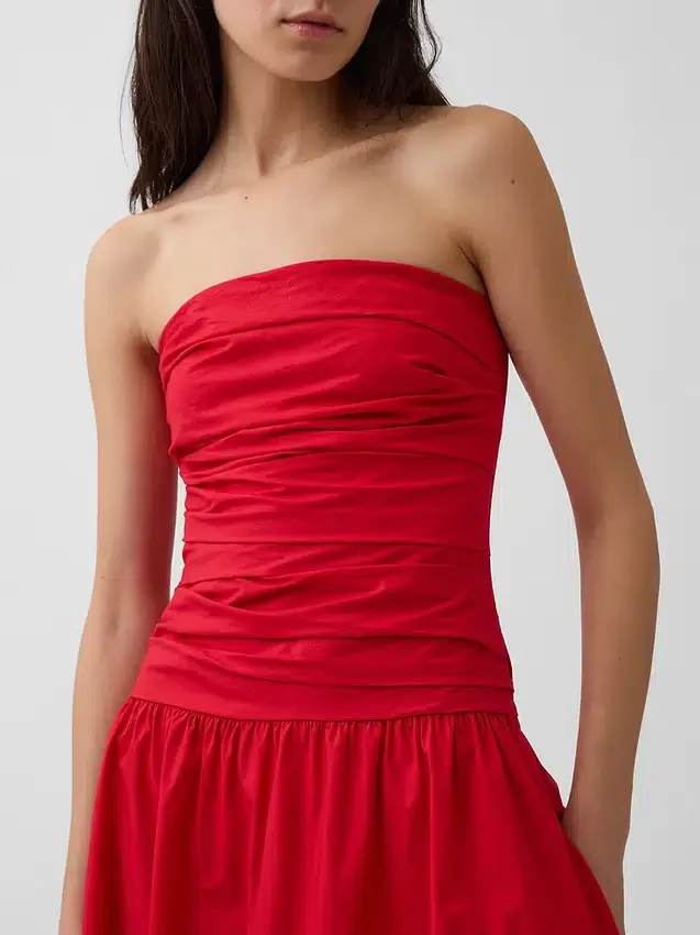 Maxijurk van popeline met lage taille