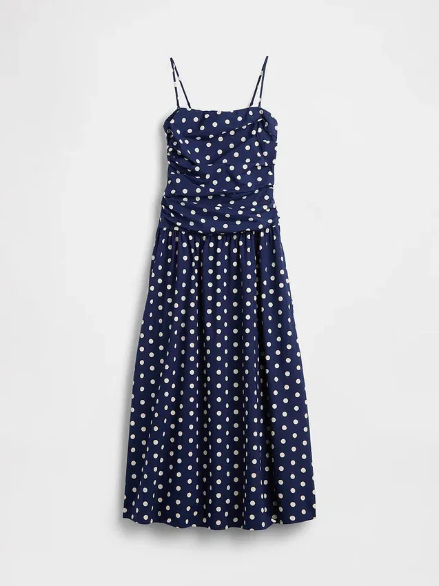 Maxijurk van popeline met lage taille