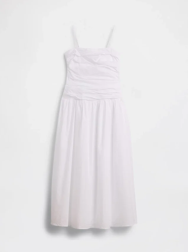 Maxijurk van popeline met lage taille