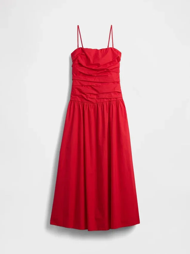 Maxijurk van popeline met lage taille