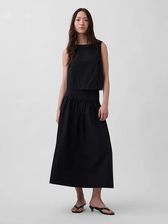 Popeline tanktop met boothals