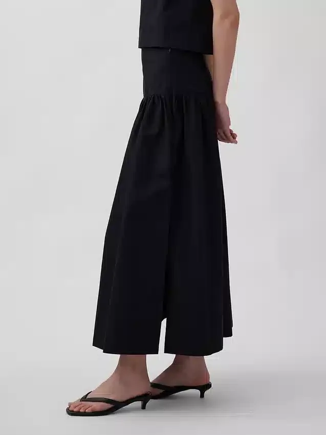 Maxirok van popeline met lage taille