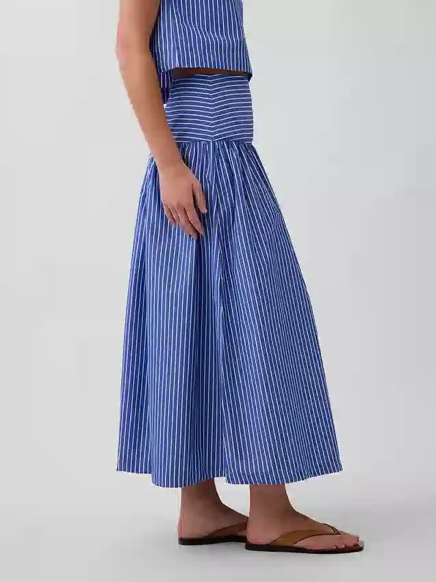 Maxirok van popeline met lage taille