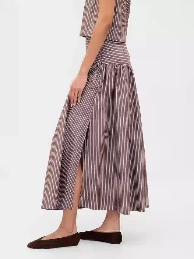 Maxirok van popeline met lage taille