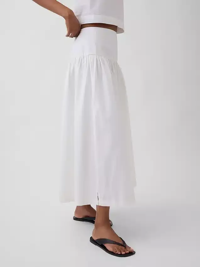 Maxirok van popeline met lage taille
