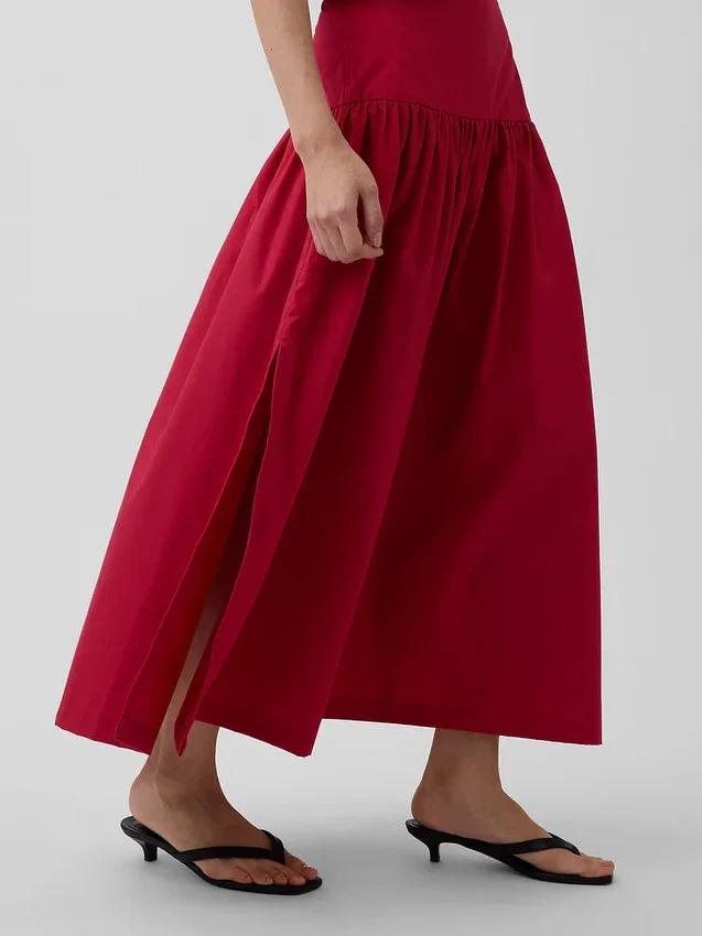 Maxirok van popeline met lage taille
