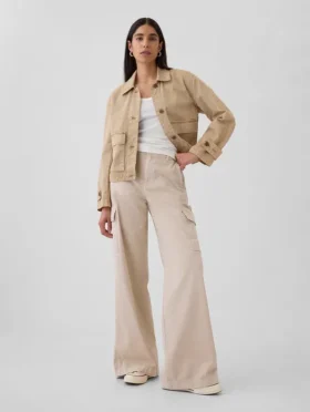 Mid-rise baggy kaki cargobroek