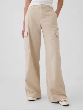 Mid-rise baggy kaki cargobroek