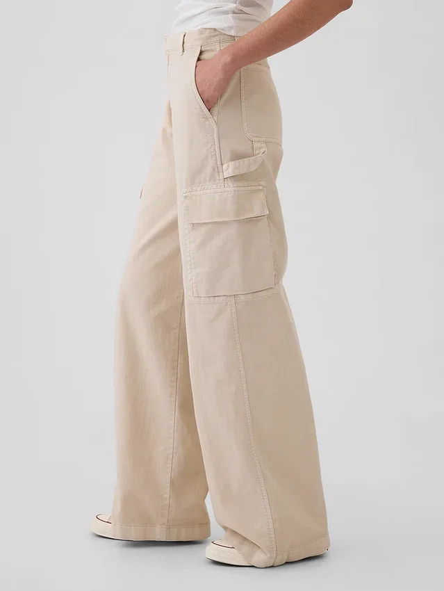 Mid-rise baggy kaki cargobroek
