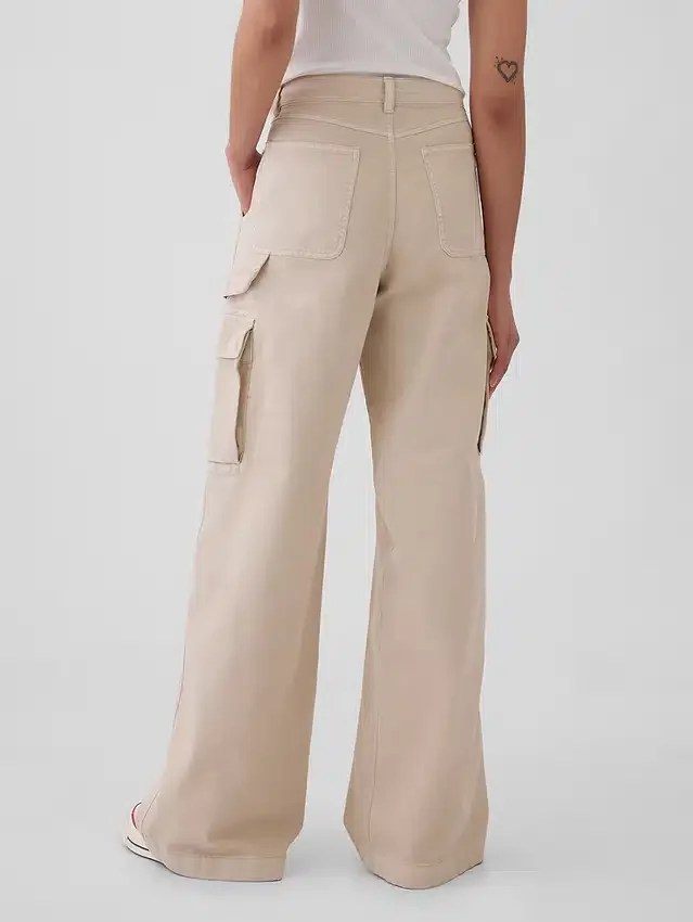 Mid-rise baggy kaki cargobroek