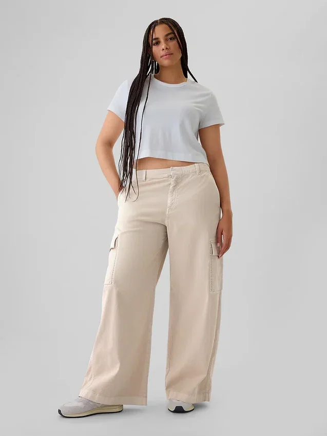 Mid-rise baggy kaki cargobroek